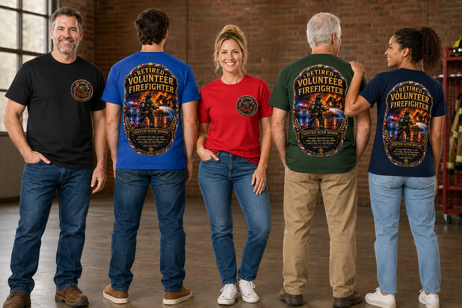 Retired Volunteer Firefighter Tribute Shirt shown on shirts